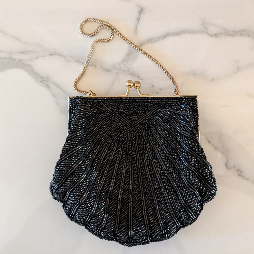 The Vintage WALBORG Black Beaded Clutch Purse Bag from Hong Kong